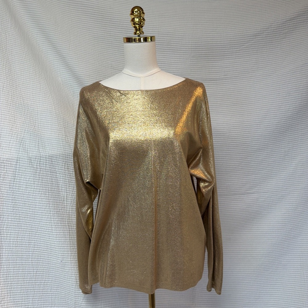 Lauren Ralph Lauren Women Metallic Gold Sweater Long Sleeves Size
